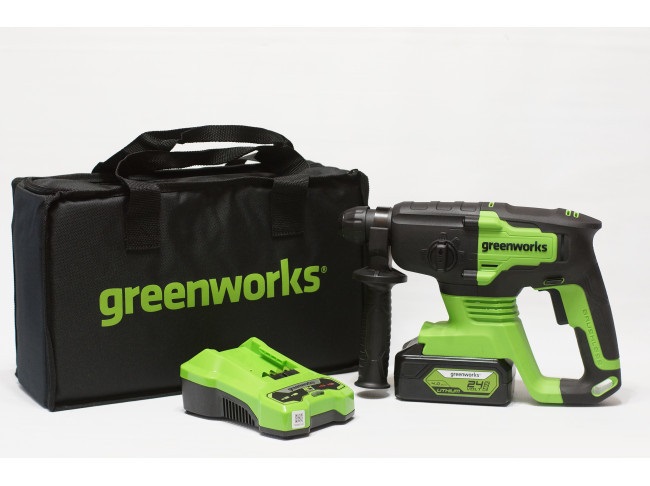 Перфоратор аккумуляторный бесщеточный Greenworks (2 ДЖ, 24V, c 1хАКБ 4 Ач и ЗУ), арт.3803007UB