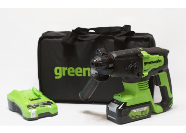 Перфоратор аккумуляторный бесщеточный Greenworks (2 ДЖ, 24V, c 1хАКБ 4 Ач и ЗУ), арт.3803007UB