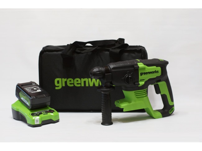 Перфоратор аккумуляторный бесщеточный Greenworks (2 ДЖ, 24V, c 1хАКБ 4 Ач и ЗУ), арт.3803007UB