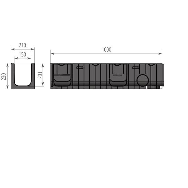 Лоток водоотводный пластиковый DN150 H230 Aquastok Norma 1000х210х230мм 11523