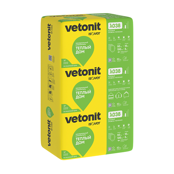 Теплоизоляция Vetonit Теплый Дом Плита 100х610х1170мм  0.5м3  5м2 /Е/Т 63199