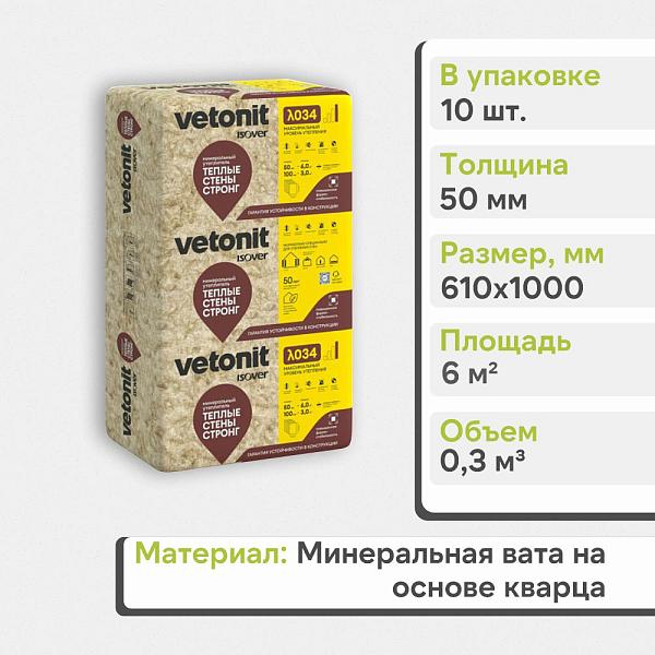 Теплоизоляция Vetonit Стронг для Стен и Крыш-плита-50х610х1000мм 0.3м3  6м2 63164