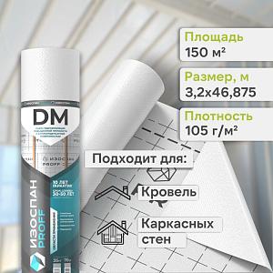 Пленка Изоспан DM гидро-пароизоляция с антиконденсатным покрытием ширина 3200 мм 150м2, рул.