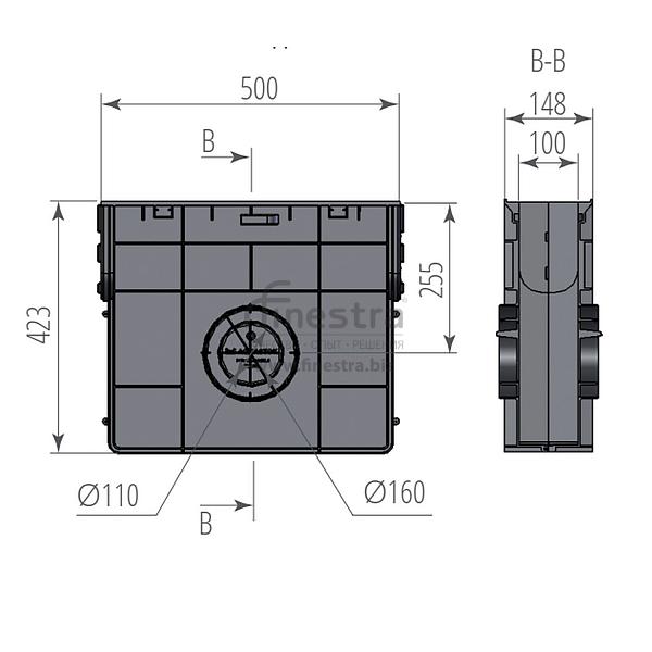 Пескоуловитель ПП Norma DN100 C250 Aquastok 500х148х423мм 11042